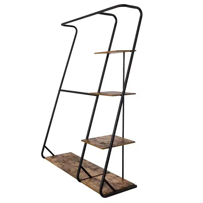 Rustic Z-Frame Wardrobe Racks Brown: Steel Garment & Clothing Rack, Freestanding Closet with 5 Shelves