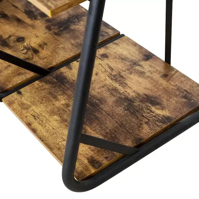 Rustic Z-Frame Wardrobe Racks Brown: Steel Garment & Clothing Rack, Freestanding Closet with 5 Shelves