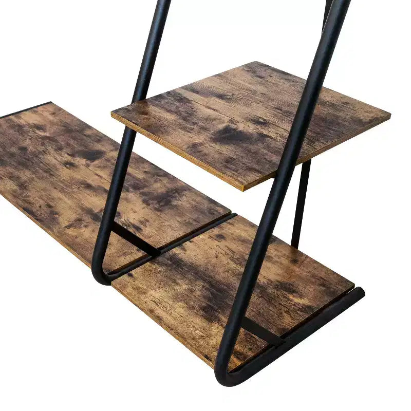 Rustic Z-Frame Wardrobe Racks Brown: Steel Garment & Clothing Rack, Freestanding Closet with 5 Shelves