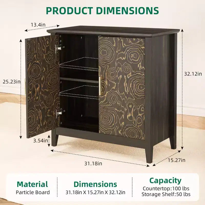 2 Doors Accent Cabinet Decorative Storage Cabinet for Living Room with Adjustable Shelf, Bedroom