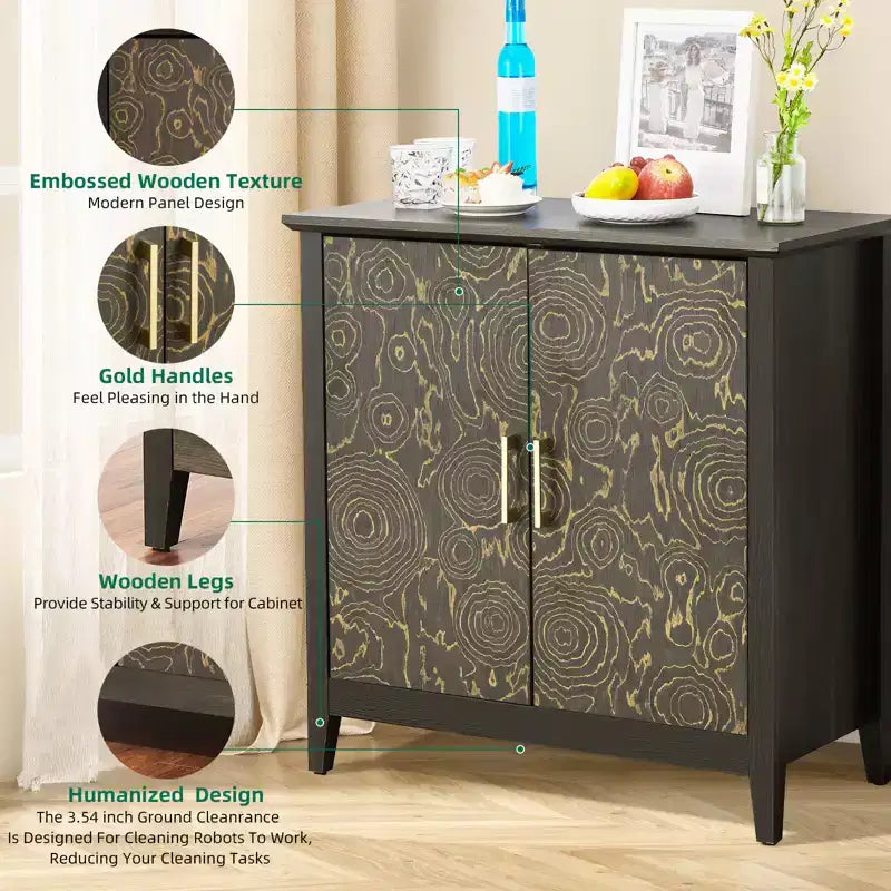 2 Doors Accent Cabinet Decorative Storage Cabinet for Living Room with Adjustable Shelf, Bedroom