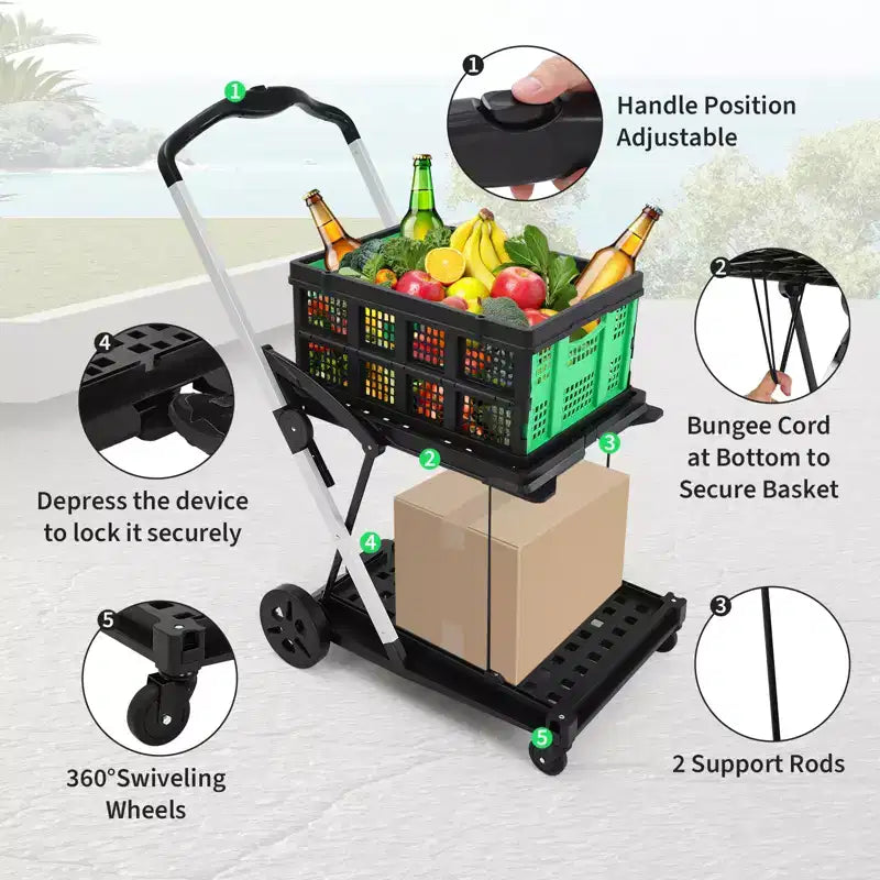 Cart, foldable shopping cart, detachable storage box, multi-purpose mobile storage cart, suitable for home, kitchen, supermarket