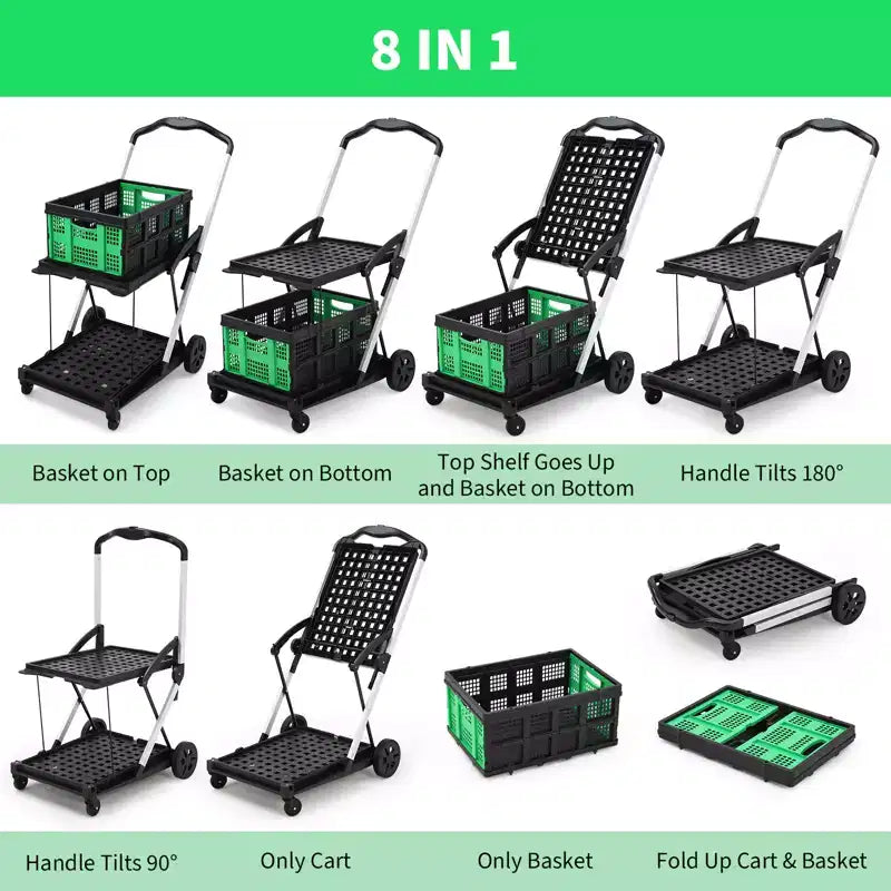 Cart, foldable shopping cart, detachable storage box, multi-purpose mobile storage cart, suitable for home, kitchen, supermarket