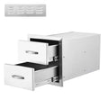 Outdoor Kitchen Drawers, 17.8W x 20.2H x 12.2D Inch, Flush Mount Double BBQ Drawer, Stainless Steel BBQ Island w/Handle, for Outdoor Kitchens Patio