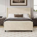 Bellemave headboard Corduroy Upholstered Bed Frame with Vertical Stripe Wingback and High Footboard No Box Spring Needed, King Size, Beige
