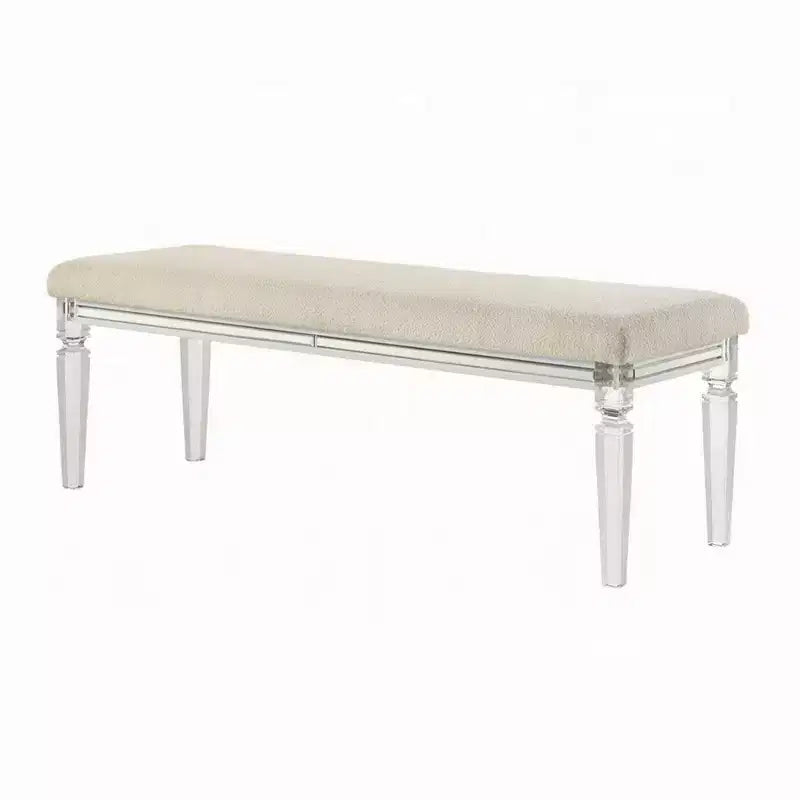 Royal Hampton Bench, Beige Padded Seat, 54 Inch Clear Tapered Acrylic Legs