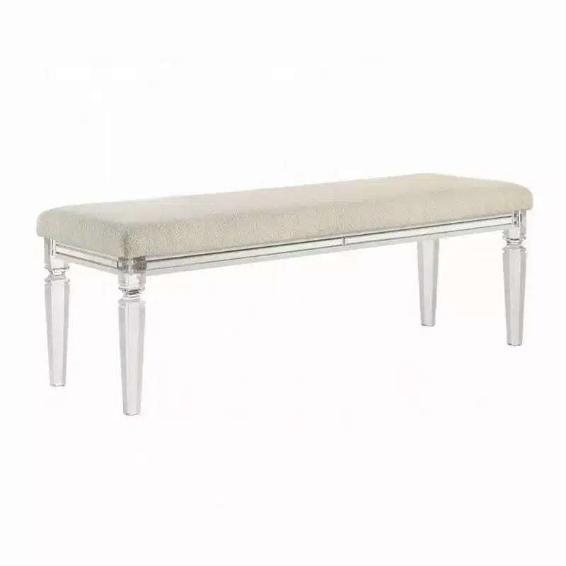 Royal Hampton Bench, Beige Padded Seat, 54 Inch Clear Tapered Acrylic Legs