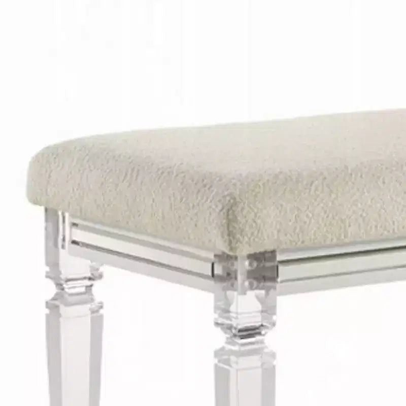Royal Hampton Bench, Beige Padded Seat, 54 Inch Clear Tapered Acrylic Legs