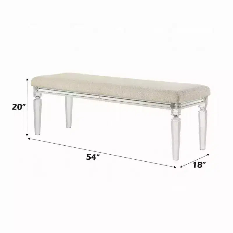 Royal Hampton Bench, Beige Padded Seat, 54 Inch Clear Tapered Acrylic Legs