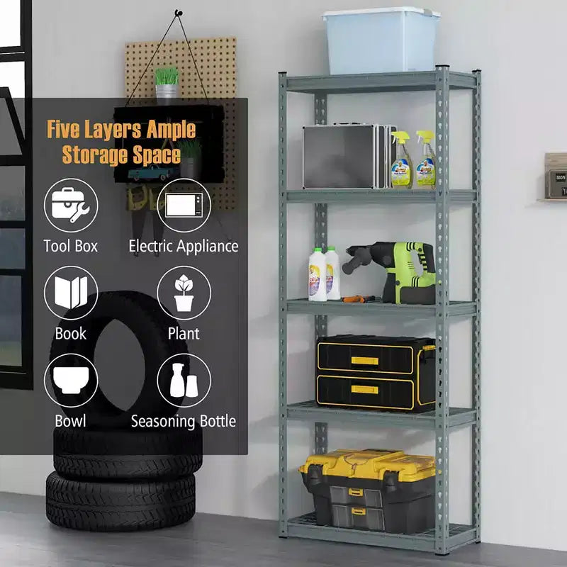 2 PCS 5-Tier Metal Shelving Unit Heavy Duty Wire Storage Rack with Anti-slip Foot Pads