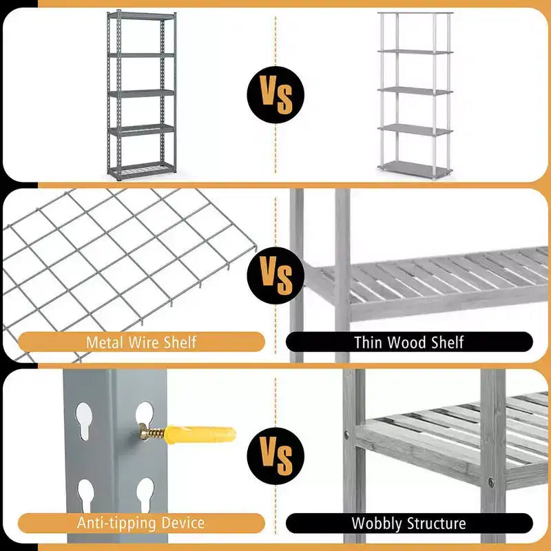 2 PCS 5-Tier Metal Shelving Unit Heavy Duty Wire Storage Rack with Anti-slip Foot Pads