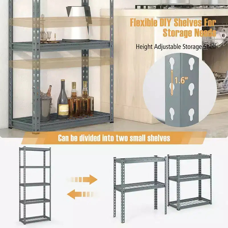 2 PCS 5-Tier Metal Shelving Unit Heavy Duty Wire Storage Rack with Anti-slip Foot Pads