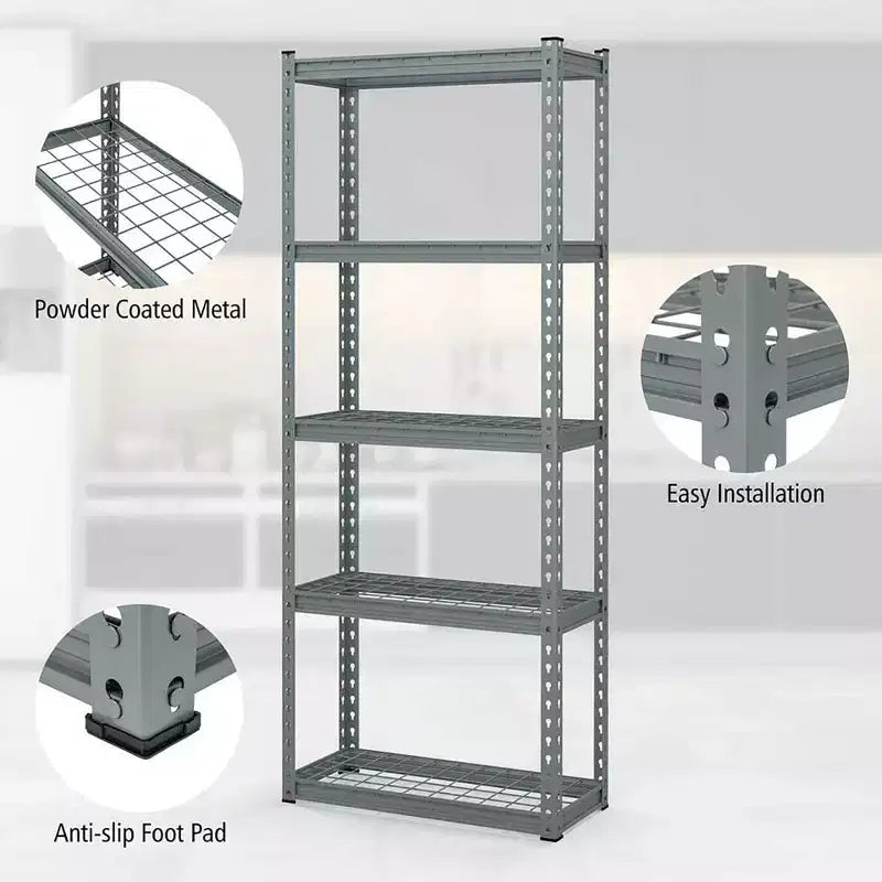 2 PCS 5-Tier Metal Shelving Unit Heavy Duty Wire Storage Rack with Anti-slip Foot Pads