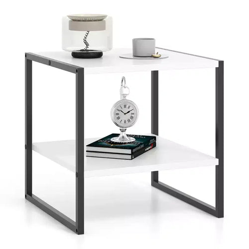 Costway 20 2-Tier End Table w/ Storage Shelf Reversible Design for Living Room