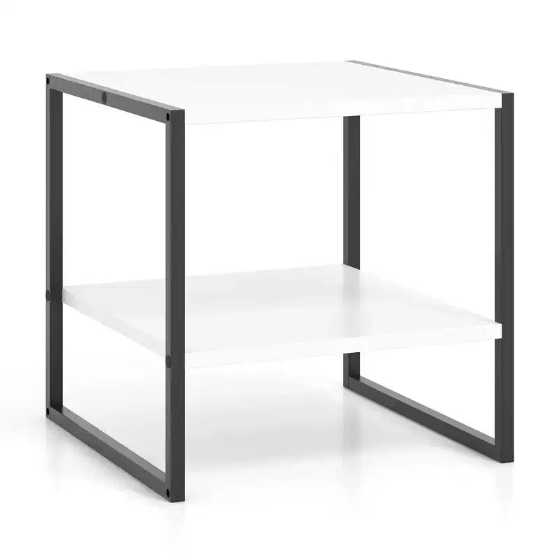 20 2-Tier End Table w/ Storage Shelf Reversible Design for Living Room