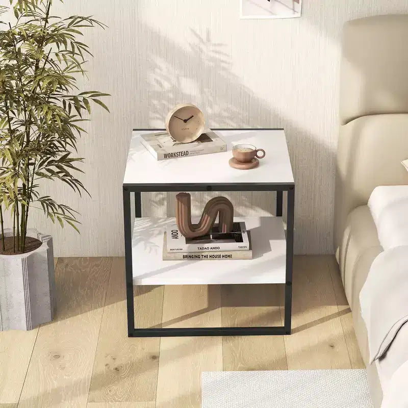 20 2-Tier End Table w/ Storage Shelf Reversible Design for Living Room