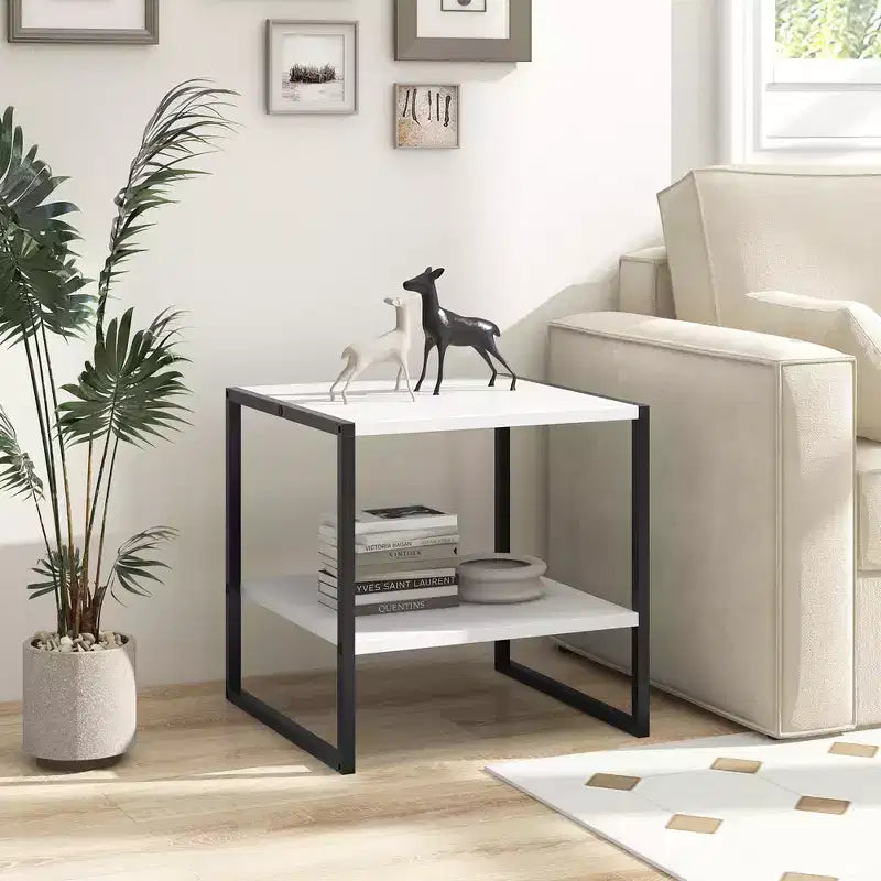 20 2-Tier End Table w/ Storage Shelf Reversible Design for Living Room