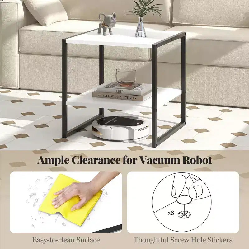 20 2-Tier End Table w/ Storage Shelf Reversible Design for Living Room