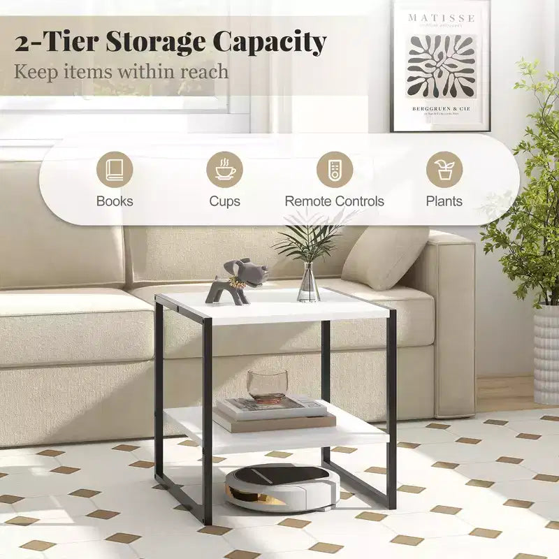 20 2-Tier End Table w/ Storage Shelf Reversible Design for Living Room