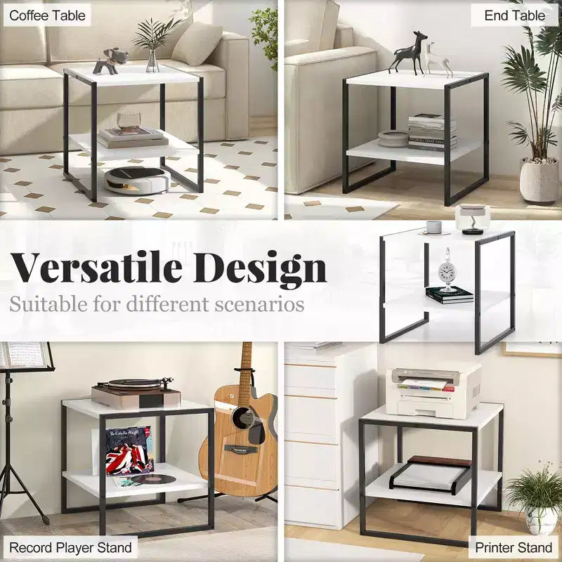 20 2-Tier End Table w/ Storage Shelf Reversible Design for Living Room