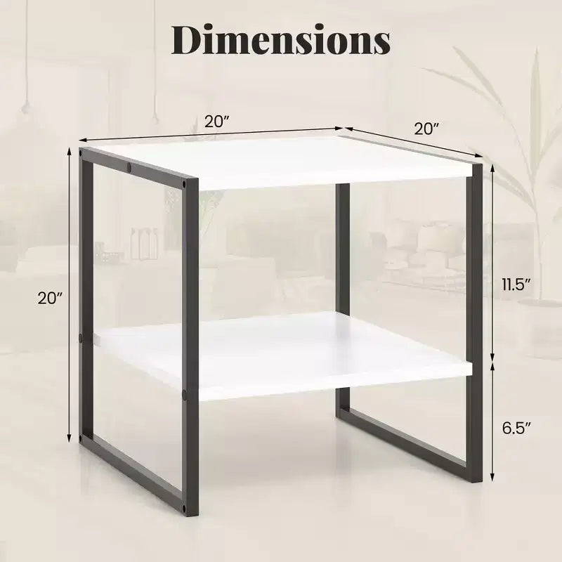 20 2-Tier End Table w/ Storage Shelf Reversible Design for Living Room