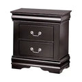 Royal Hampton Nightstand, 2 Drawers, Black Solid Wood, Nickel Metal Drop Handles