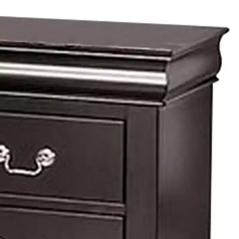Royal Hampton Nightstand, 2 Drawers, Black Solid Wood, Nickel Metal Drop Handles