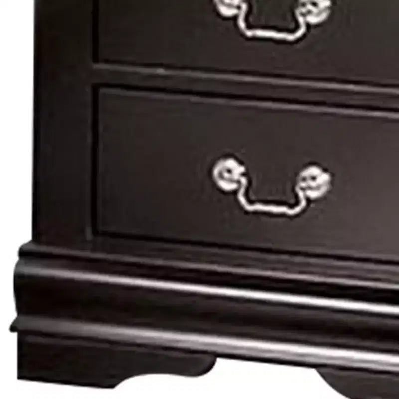 Royal Hampton Nightstand, 2 Drawers, Black Solid Wood, Nickel Metal Drop Handles