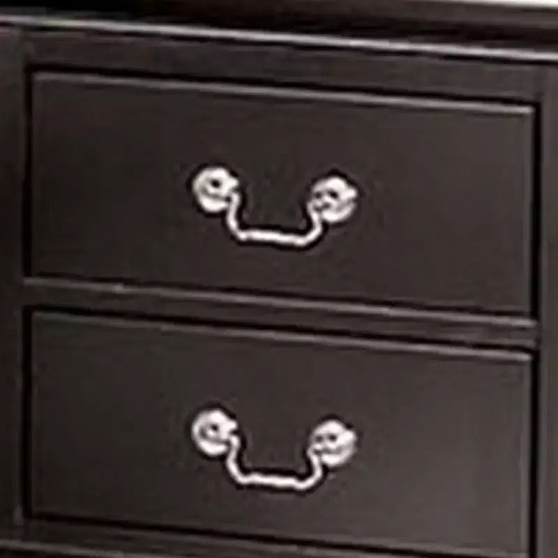 Royal Hampton Nightstand, 2 Drawers, Black Solid Wood, Nickel Metal Drop Handles