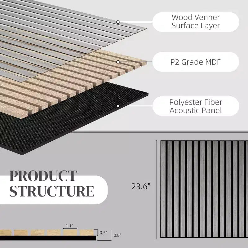 24x24 Wood Panels for Wall, 4 Pack Acoustic Panels, Sound Absorbing Slat Wall For Interior Wall Decor, Home