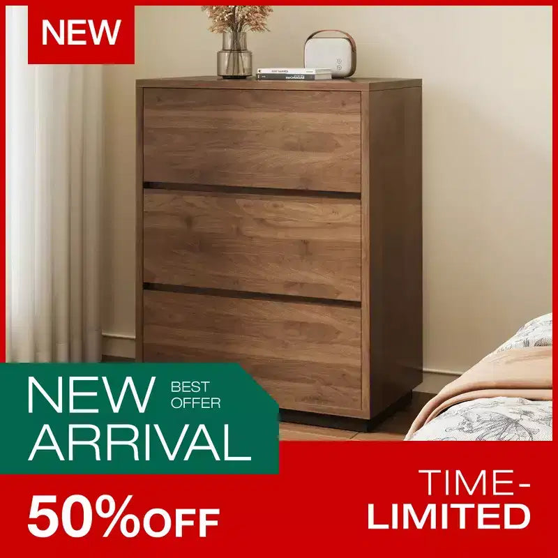 Modern 3-Drawer Dresser, Wooden Storage Cabinet with Ample Space, Minimalist Bedroom Chest Walnut Color