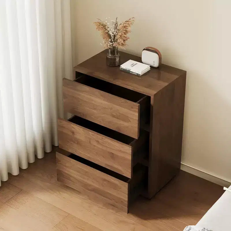 Modern 3-Drawer Dresser, Wooden Storage Cabinet with Ample Space, Minimalist Bedroom Chest Walnut Color