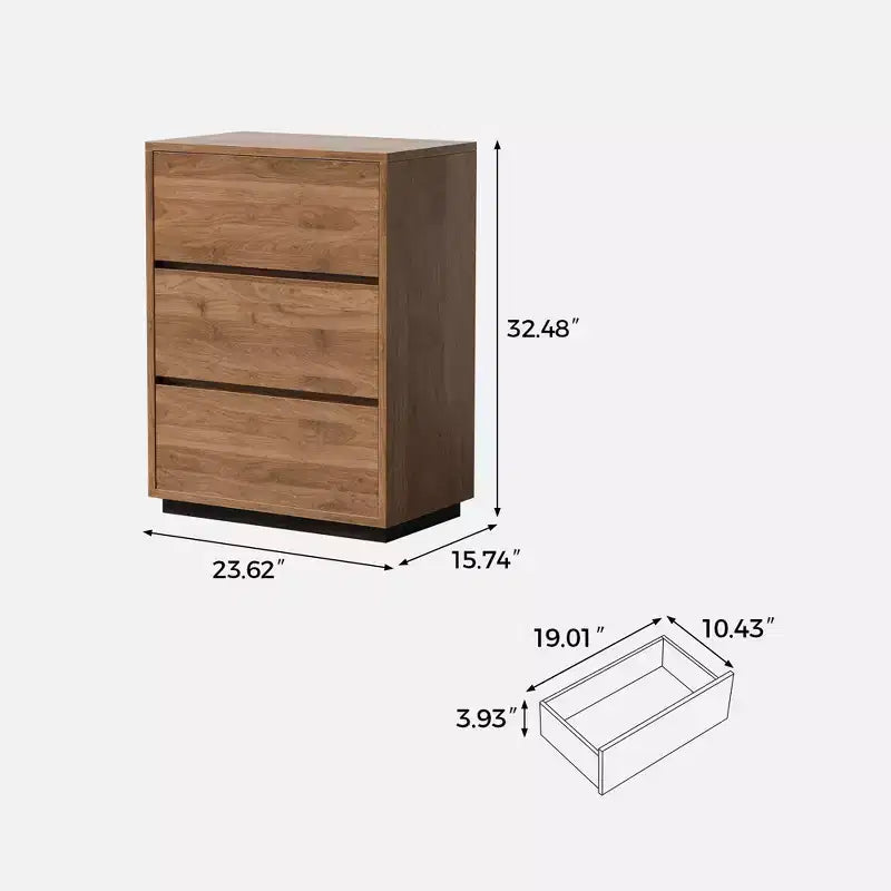 Modern 3-Drawer Dresser, Wooden Storage Cabinet with Ample Space, Minimalist Bedroom Chest Walnut Color