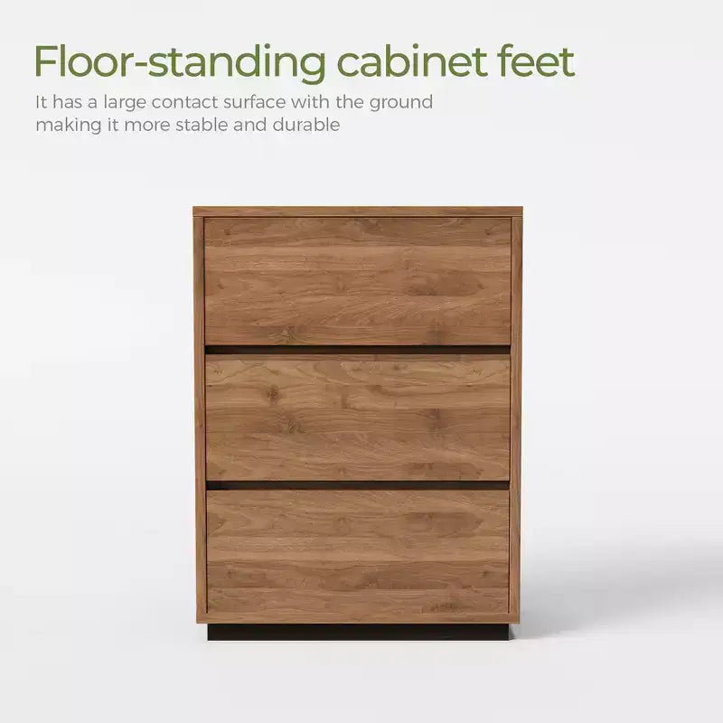 Modern 3-Drawer Dresser, Wooden Storage Cabinet with Ample Space, Minimalist Bedroom Chest Walnut Color