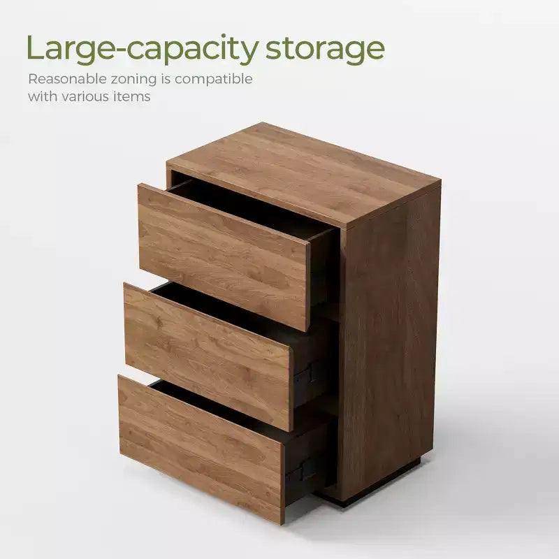Modern 3-Drawer Dresser, Wooden Storage Cabinet with Ample Space, Minimalist Bedroom Chest Walnut Color