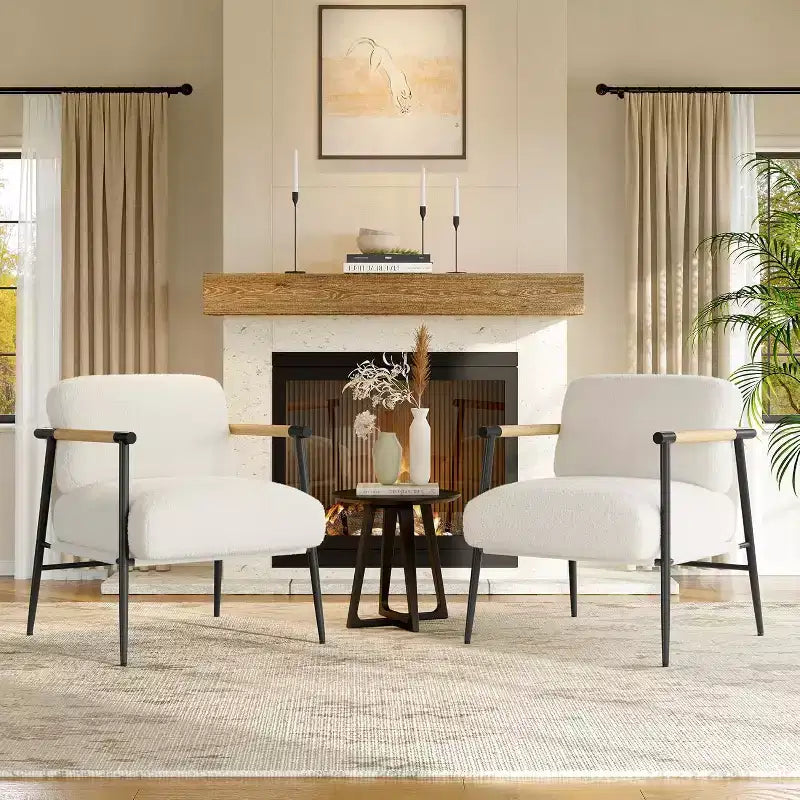 Comfy Chair, Modern Accent Chair with Metal Frame, Cozy Reading Chair with Soft Cushion & Wood Armrest for Bedroom, Living Room