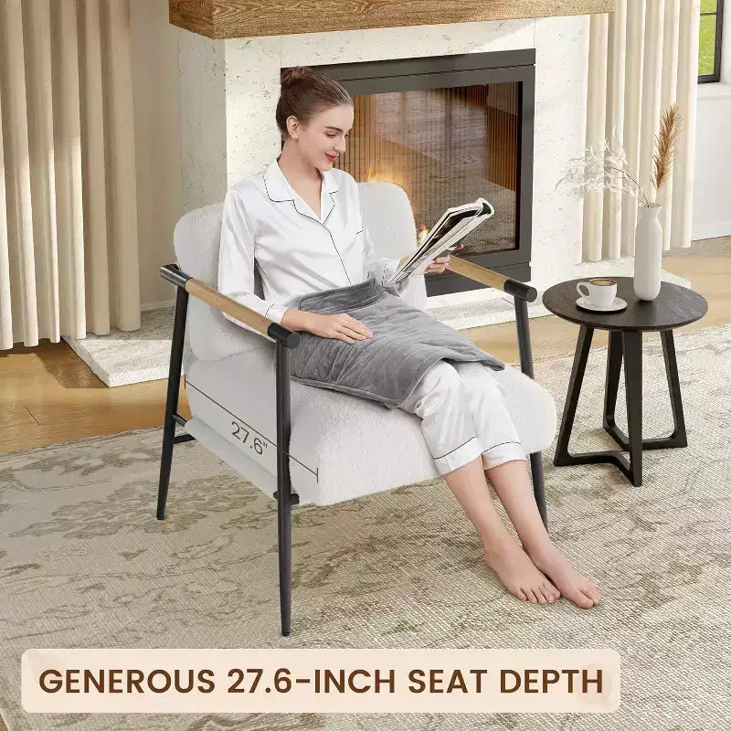Comfy Chair, Modern Accent Chair with Metal Frame, Cozy Reading Chair with Soft Cushion & Wood Armrest for Bedroom, Living Room