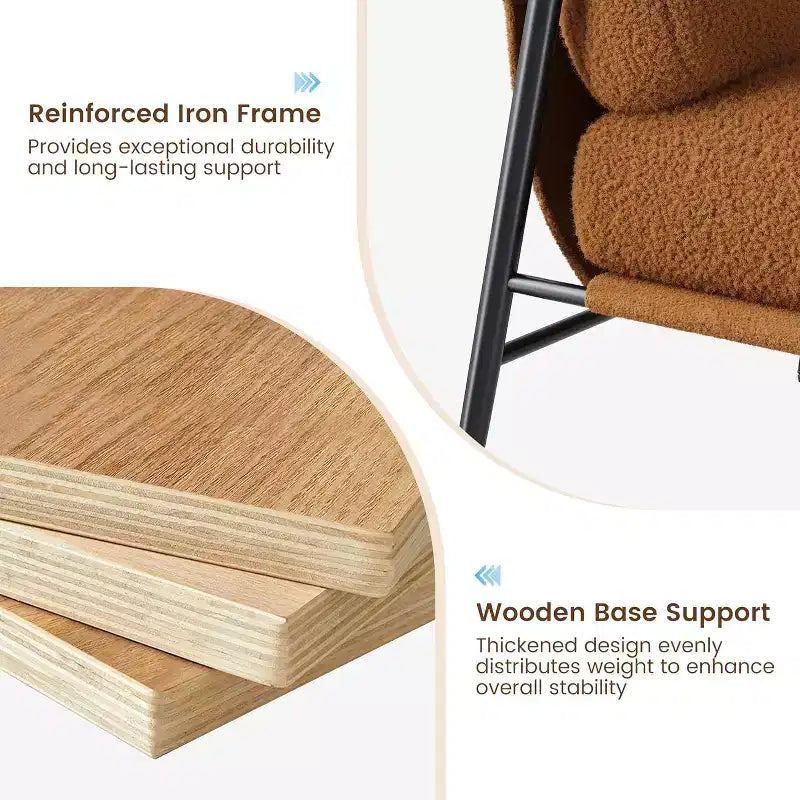 Comfy Chair, Modern Accent Chair with Metal Frame, Cozy Reading Chair with Soft Cushion & Wood Armrest for Bedroom, Living Room
