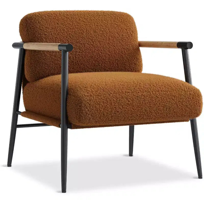 Comfy Chair, Modern Accent Chair with Metal Frame, Cozy Reading Chair with Soft Cushion & Wood Armrest for Bedroom, Living Room