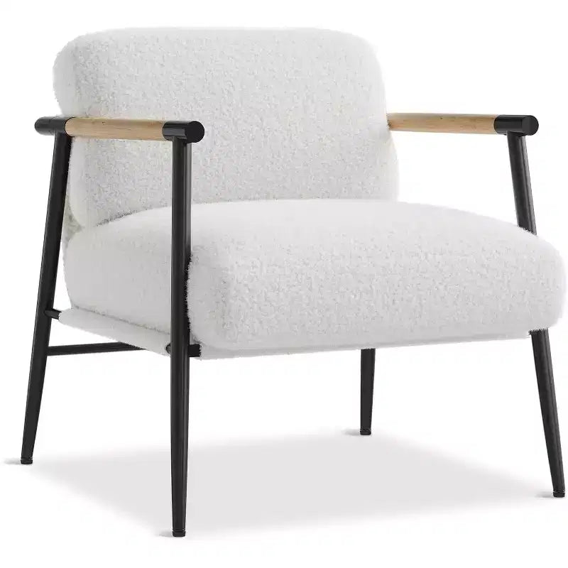 Comfy Chair, Modern Accent Chair with Metal Frame, Cozy Reading Chair with Soft Cushion & Wood Armrest for Bedroom, Living Room