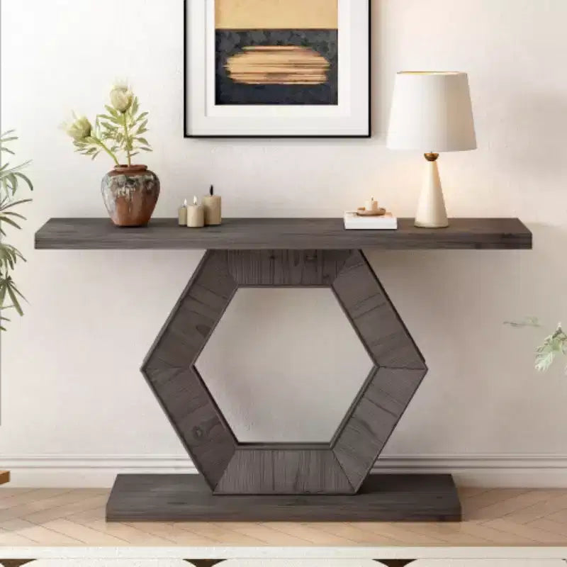 Modern Entryway Console Tables with Hollow Hexagon Base, Unique Console Tables for Entryway, Hallway or Living Room Accent Display - Panipeachy