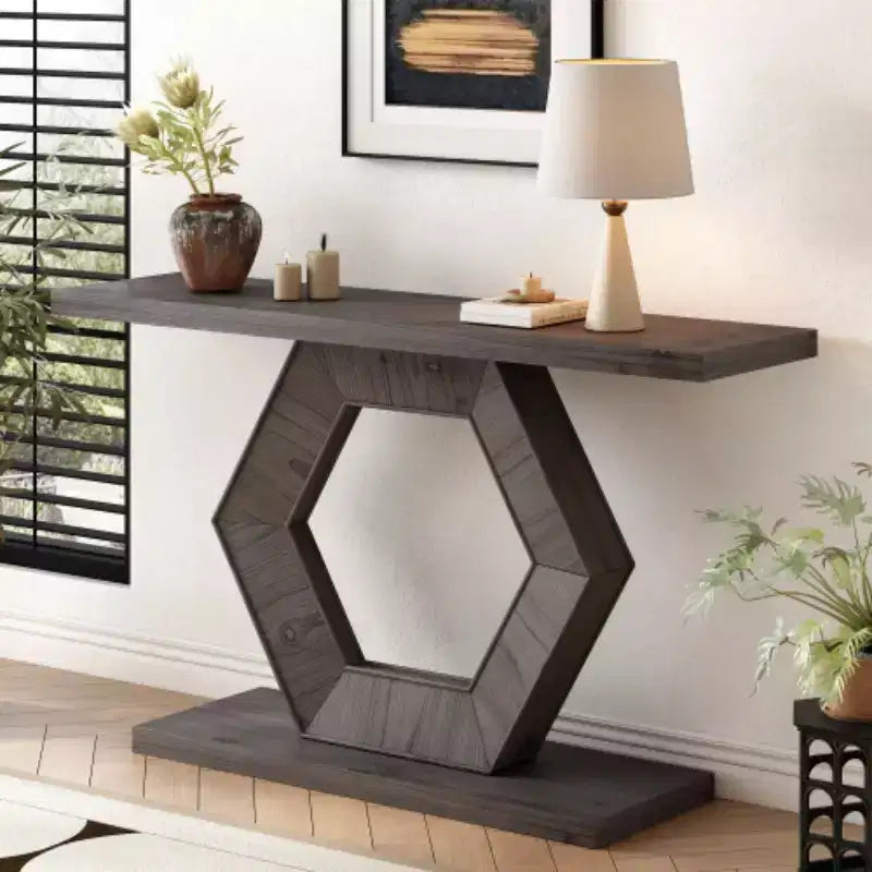 Modern Entryway Console Tables with Hollow Hexagon Base, Unique Console Tables for Entryway, Hallway or Living Room Accent Display - Panipeachy