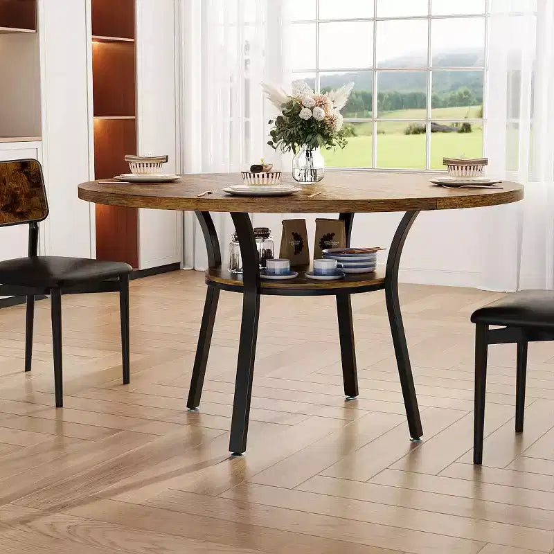 47 Round Dining Table for 4, Kitchen & Dining Room Table with Storage Shelf