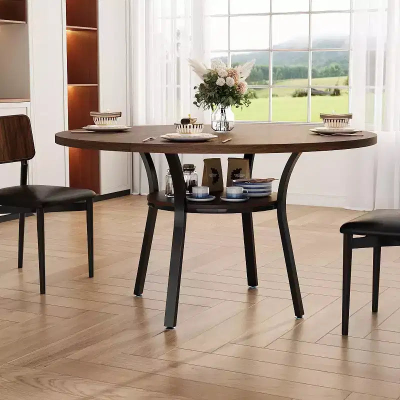 47 Round Dining Table for 4, Kitchen & Dining Room Table with Storage Shelf