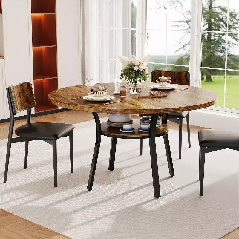 47 Round Dining Table for 4, Kitchen & Dining Room Table with Storage Shelf