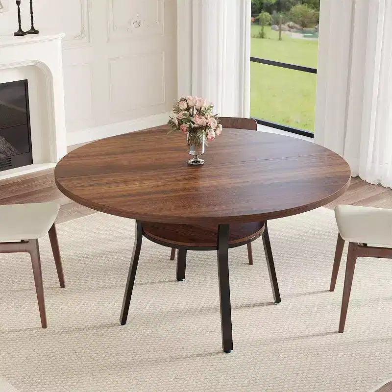 47 Round Dining Table for 4, Kitchen & Dining Room Table with Storage Shelf