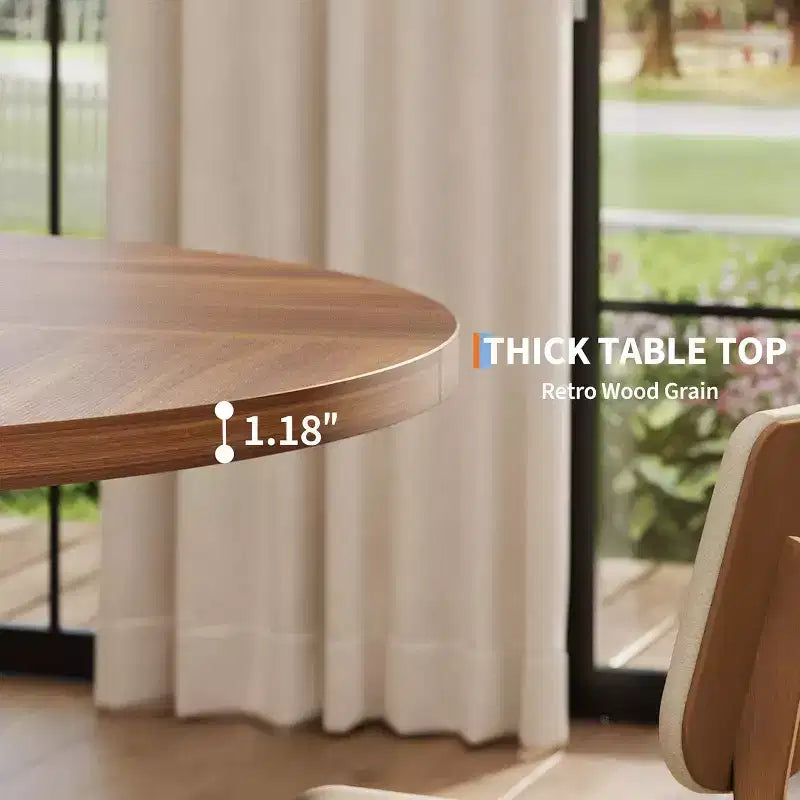 47 Round Dining Table for 4-6 People, Modern Kitchen Table with Sturdy Cross-Shaped Base & Adjustable Foot Pads, Black Table for Dining Room