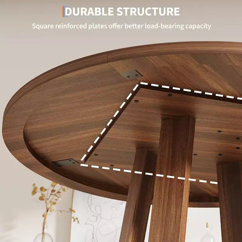 47 Round Dining Table for 4-6 People, Modern Kitchen Table with Sturdy Cross-Shaped Base & Adjustable Foot Pads, Black Table for Dining Room