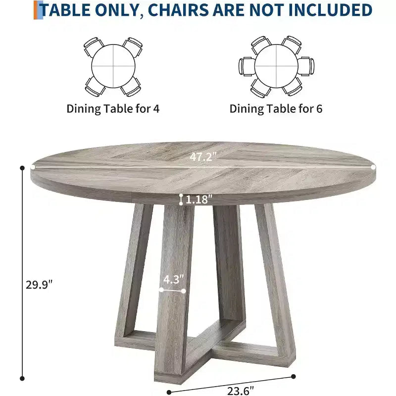 47 Round Dining Table for 4-6 People, Modern Kitchen Table with Sturdy Cross-Shaped Base & Adjustable Foot Pads, Black Table for Dining Room
