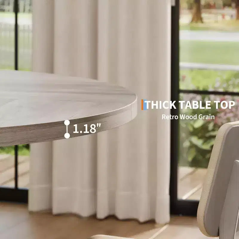 47 Round Dining Table for 4-6 People, Modern Kitchen Table with Sturdy Cross-Shaped Base & Adjustable Foot Pads, Black Table for Dining Room
